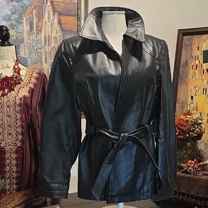 Black Leather Belted Jacket